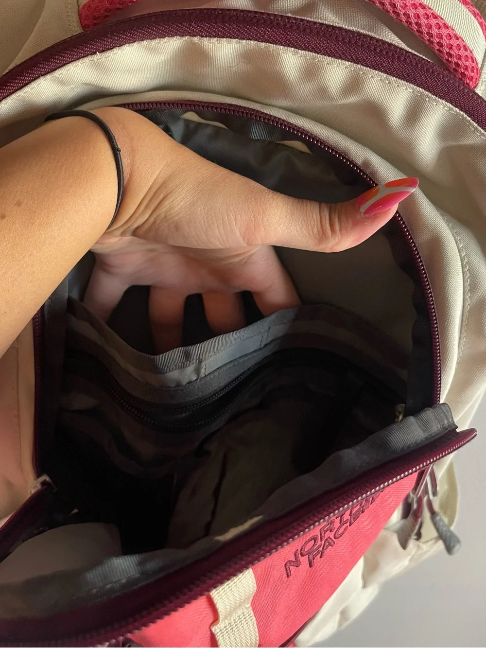 The North Face Cream and Pink Daypack Backpack